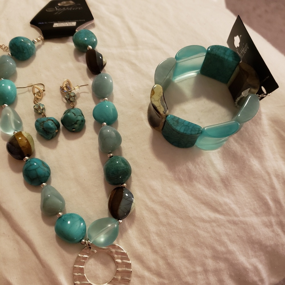 Necklace, bracelet, earrings